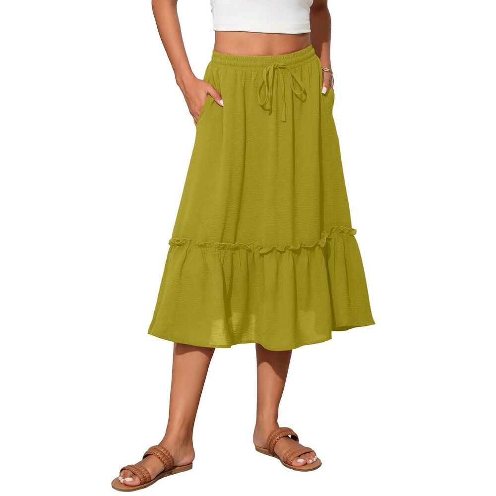 6943 Summer Skirts Knee Length Flowy Pleated Tiered Skirts 2025 Fashion